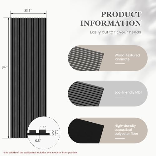 2 Pack Wood Salt Acoustic Wall Panels 94" x 23.6" x 0.8", Dark Gray - Image 3