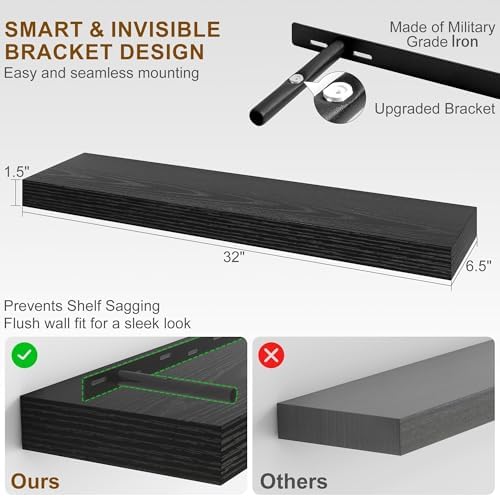 Fun Memories Floating Shelves for Wall, 32Inch Floating Shelves Set of 2 - Image 3