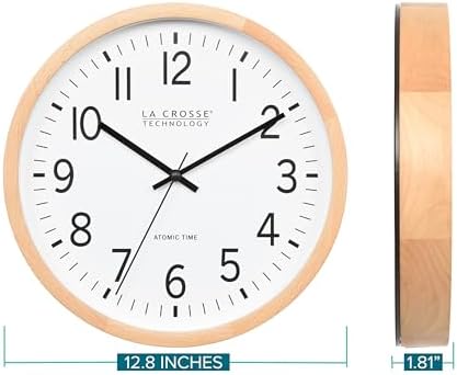 La Crosse Technology 404-53707-INT 12.8-Inch Beech Wood Atomic Analog Wall Clock - Image 2