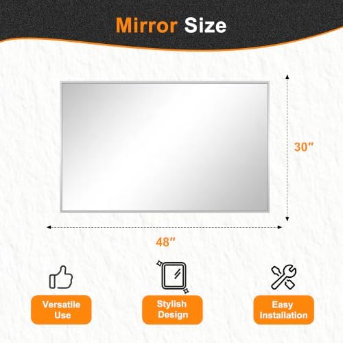 Delma Bathroom Vanity Mirror, 48x30 Silver Metal Framed Mirror - Image 2