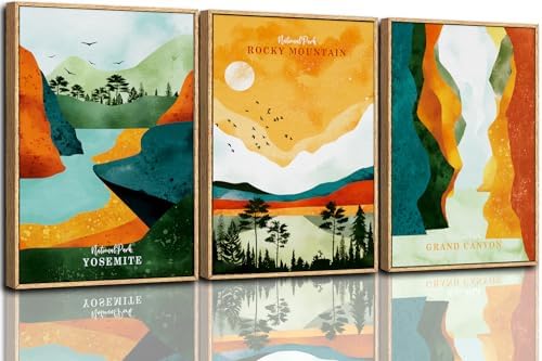 CHDITB National Park Framed Canvas Wall Art Set, Grand Canyon Yosemite Rocky by CHDITB