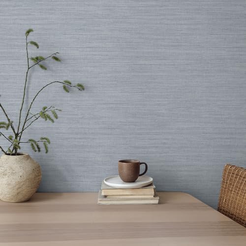 Tempaper Textured Powder Blue Horizontal Faux Grasscloth Removable Peel and - Image 6
