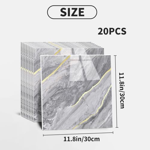 Haimin Wall Panels Peel and Stick Faux Marble Tiles 20 Pack 11.8x11.8in - Image 2