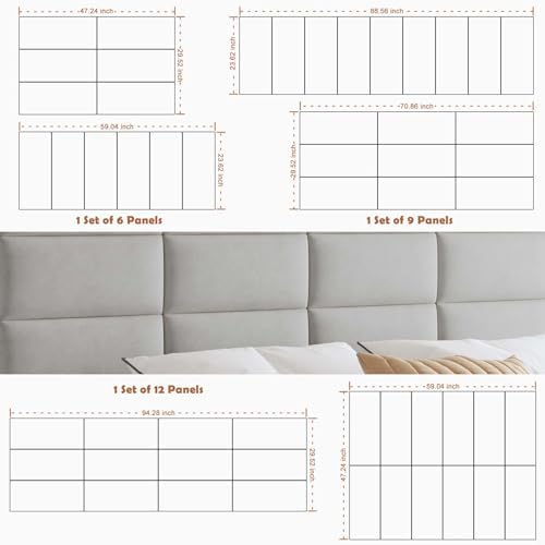 IFNOW Wall Mounted Headboard, Peel and Stick Panels, Light Grey - Image 6