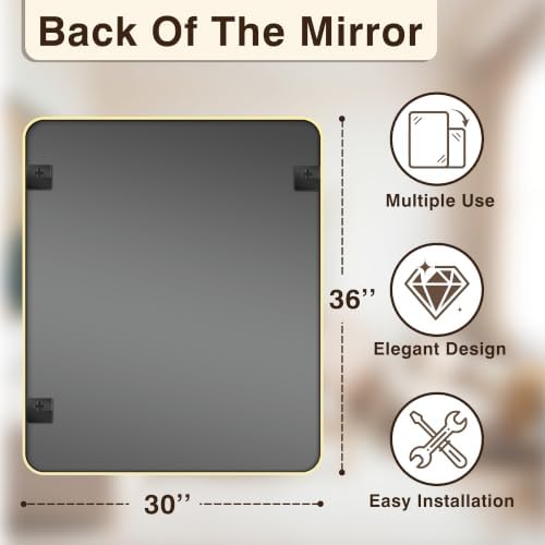 Vanity Bathroom Mirror, 36”x30” Gold Bathroom Mirror - Image 2
