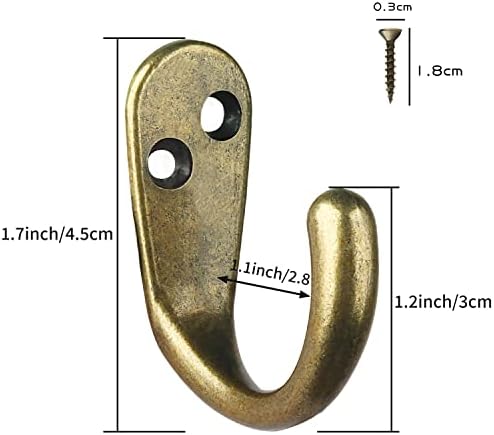 IBosins 50PCS Coat Hooks Wall Mounted Antique Brass Single Prong Robe Hook - Image 2