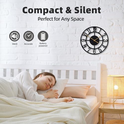 Wall Clock Battery Operated, Silent Non Ticking Modern Rustic Metal Small Clocks - Image 4