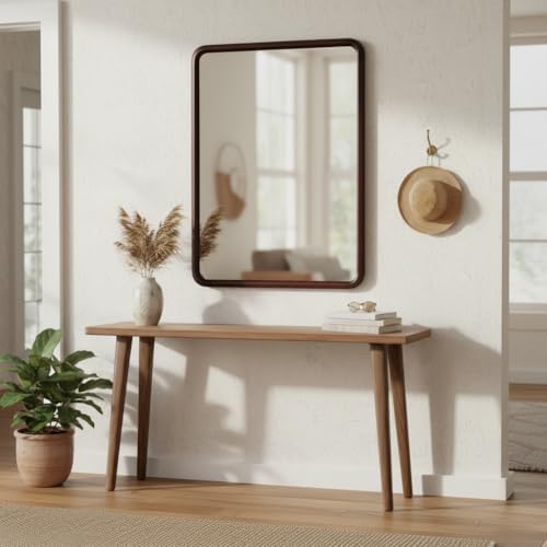 Bathroom Mirror for Wall, Wood Rectangle 30 x 40 inch Dark Walnut Mirrors - Image 2