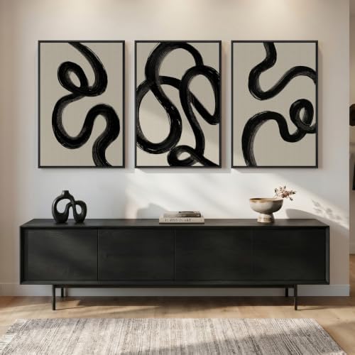 Large Framed Black and White Abstract Wall Art - Image 2