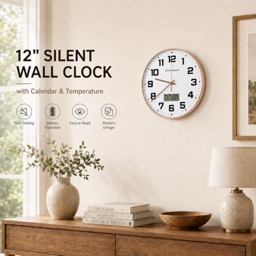 Cloud Space 12” Silent Wall Clock Battery Operated, Non Ticking Modern Wall - Image 2