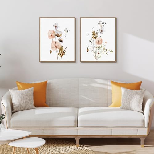 Watercolor Botanical Picture Pink Beige Flower Canvas Wall Art, 11x14 Inch - Image 6