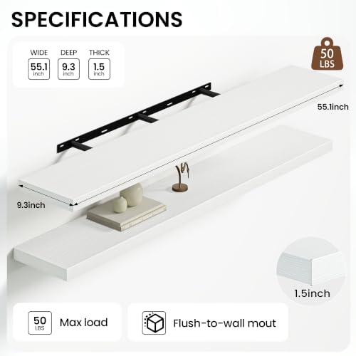 Heimlove Floating Shelves 55.1" W x 9.3" D White Set of 2 - Image 4