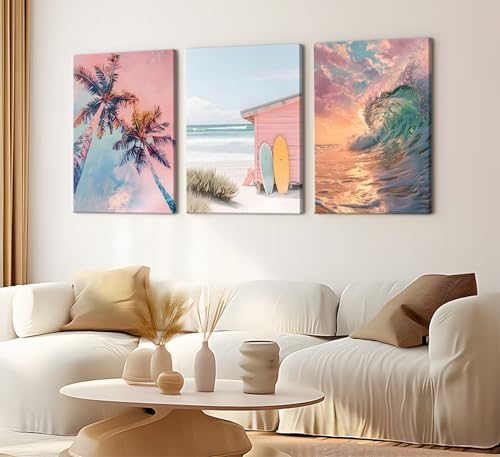 3Pcs Coastal Beach Wrapped Canvas Wall Art, Preppy Tropical Summer Decor - Image 6