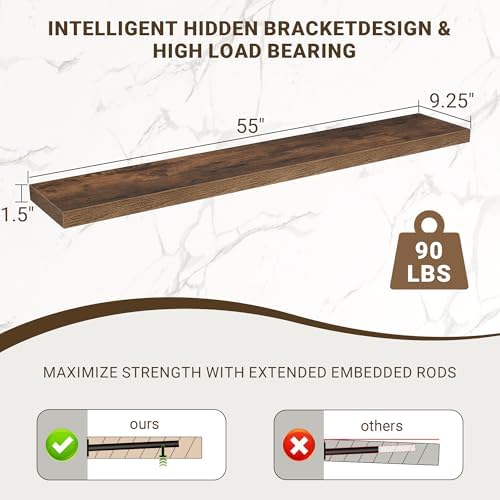 Acovy 55 Inch Floating Shelves, Wooden Shelves - Image 3
