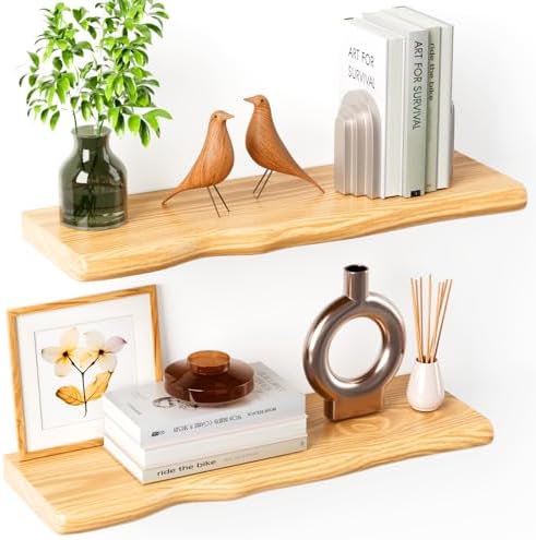 Organic Wavy Edge Floating Shelves, Hidden Brackets, 2 Pack 24 in by Unknown