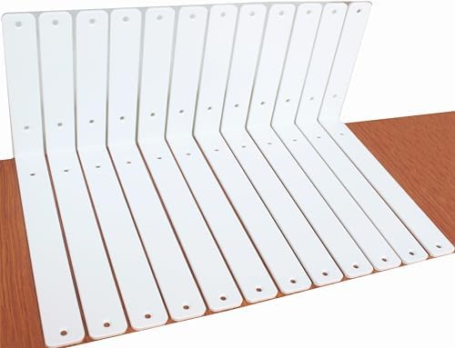 12 Pack - L 12" x H 8" x W1.5, 5mm Thick White L Shelf Bracket, Iron Shelf by MHMYDZ