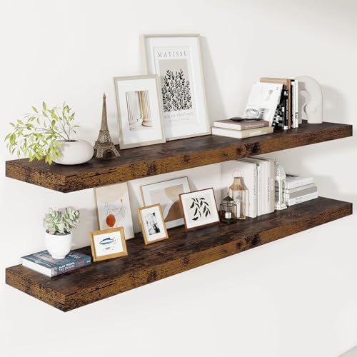 Vivelove Deep Floating Shelves 55x12” Set of 2, Rustic Brown by VIVELOVE