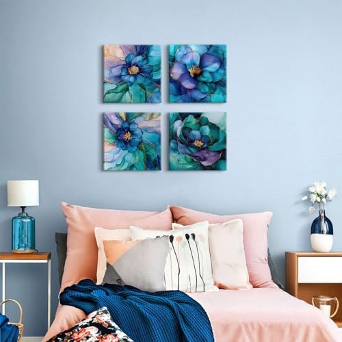 Abstract Teal Wall Art Turquoise Marble Wall Decor Teal Purple Blue and Gold - Image 2