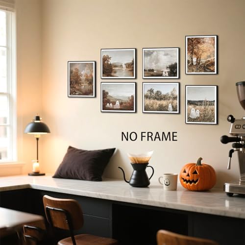 Mynotix Funny Halloween Poster Set of 7, Cute Ghost Country Landscape Wall Art - Image 5