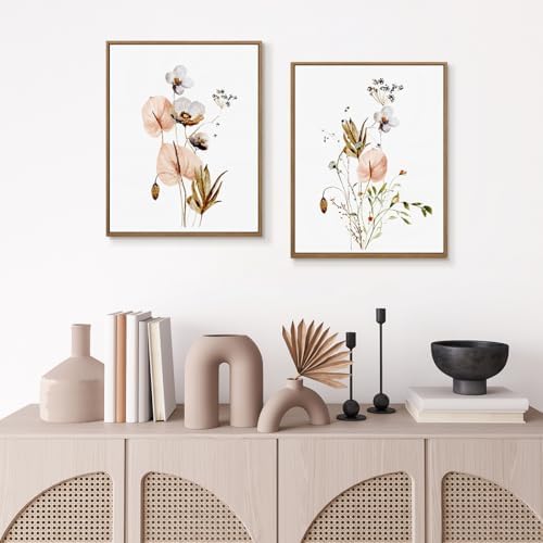 Watercolor Botanical Picture Pink Beige Flower Canvas Wall Art, 11x14 Inch - Image 4