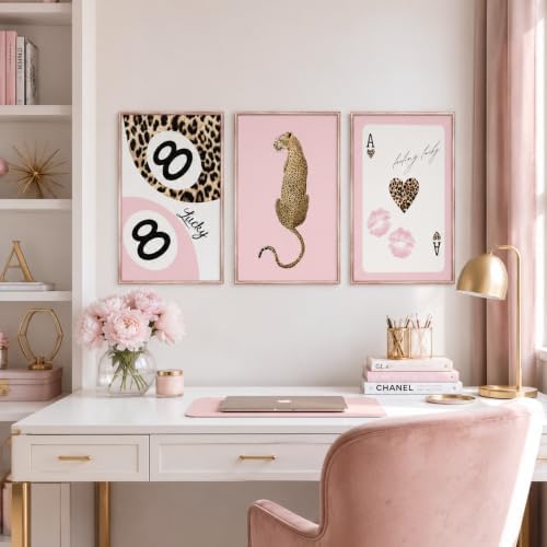 Cheetah Trendy Wall Art of set 3, Preppy Leopard Print Canvas, 8 Ball Poster - Image 5