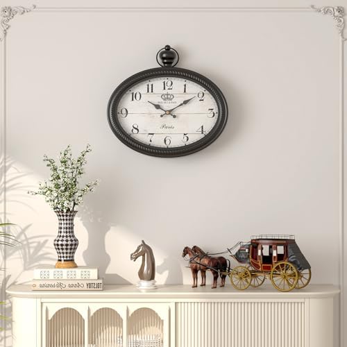 Retro Oval Wall Clock. Black Vintage Antique Style - Image 4
