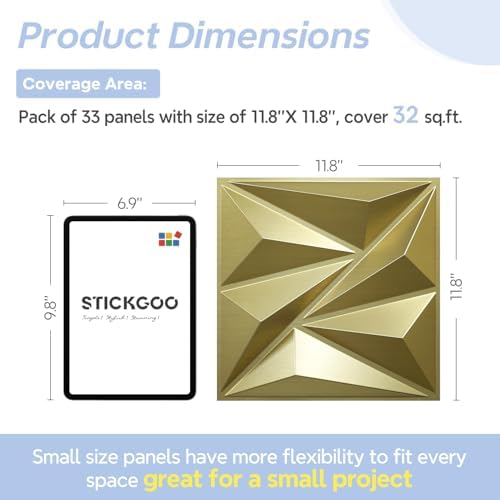 STICKGOO 3D Wall Panels Diamond, Champaign Gold, 33 Pack - Image 6
