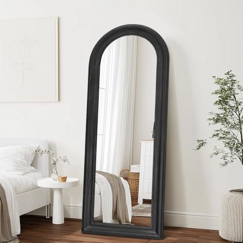 58x22 Solid Wood Arched Full Length Mirror, Elegant Black Finish - Image 6