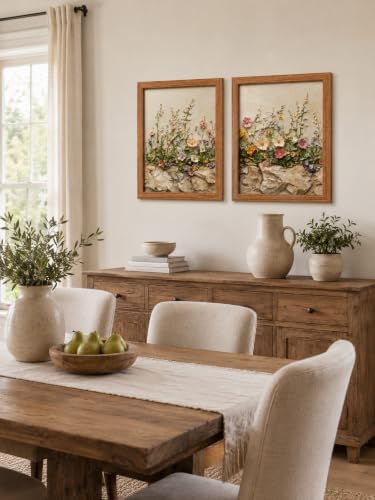 2Pcs Wood Framed Floral Canvas Wall Art Textured Relief Painting Prints Flower - Image 7