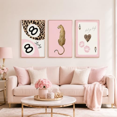 Cheetah Trendy Wall Art of set 3, Preppy Leopard Print Canvas, 8 Ball Poster - Image 3
