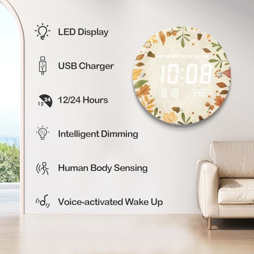 Digital LED Wall Clock for Home & Office, Autumn Leaf - Image 3