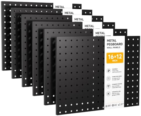 LiSHELF 6 Pack Metal Pegboard Panels, 12 x 16 Inch Heavy Duty Wall Peg Board by Unknown