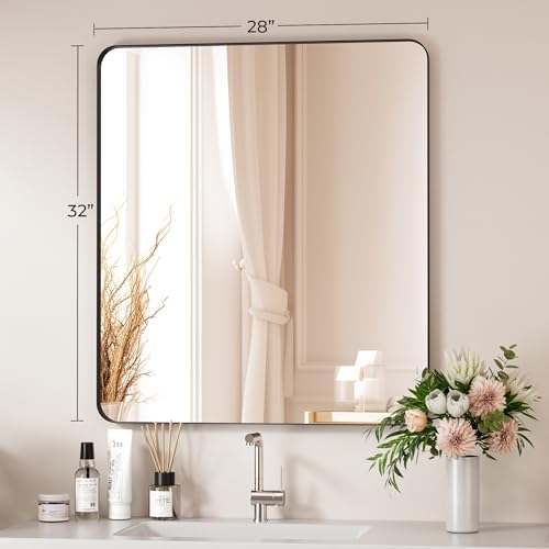 Black Bathroom Mirror 28X32 Inch Bathroom Vanity Mirror - Image 5