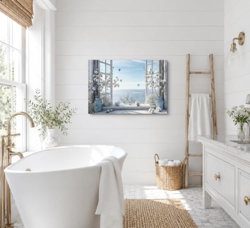 Birnsen Coastal Flower Bathroom Canvas Wall Art Cotton Bouquet and Butterfly - Image 6