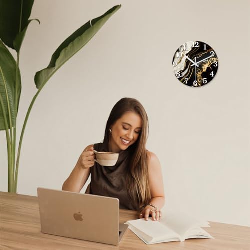 Black Gold Marble Wall Clock 12 Inch Silent Non Ticking - Image 3