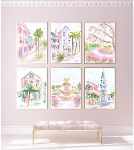 Charleston South Carolina Wall Art Preppy Posters Pictures Pastel Pink Canvas - Image 3