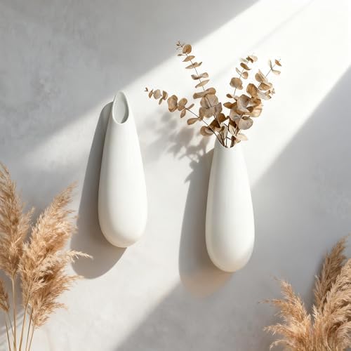 White Ceramic Wall Vases, 12 Inch, Teardrop Design - Image 3