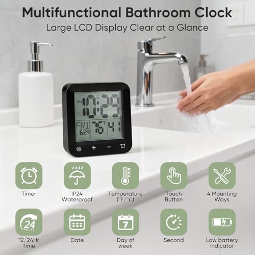 Digital Waterproof Shower Clock, Bathroom Kitchen Clock - Image 2
