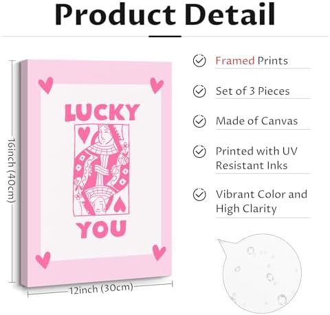 Lucky You Pink Wall Art Guest Check Preppy Wall Decor Trendy Aesthetic Canvas - Image 2