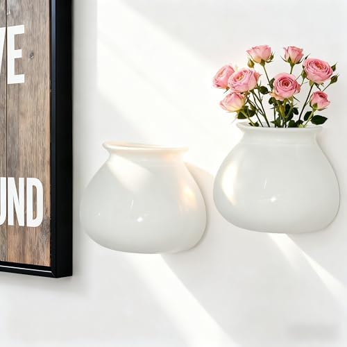 White Ceramic Wall Planters, 4.7 Inch, Flared Design - Image 5