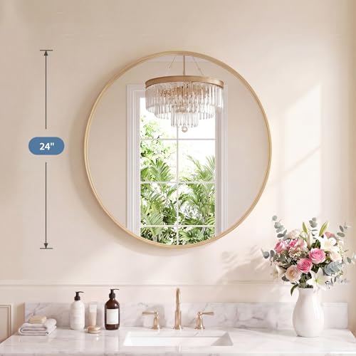 DUMOS Round Wall Mirror 24 Inch, Bathroom Wall Circle Mirror - Image 2