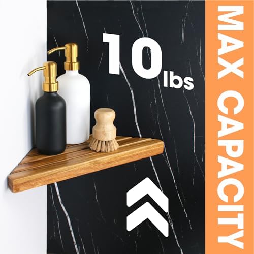 ENKEZI Acacia 2, 4 Tiers Corner Shower Shelf, Triangular Corner Shelf Wooden - Image 5