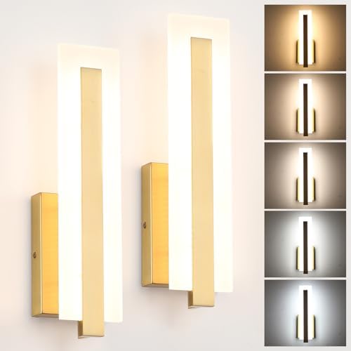 Tipace Hardwired Gold Dimmable Modern LED Wall Sconce 2 Packs 3000K 3500K 4000K by Tipace