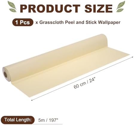 uxcell Grasscloth Linen Textured Wallpaper 60cmx5m/24x197 Thicker Beige - Image 2