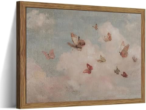 Framed Vintage Butterfly Canvas Wall Art, Dreamy Cloud Butterfly Poster Print by Unknown