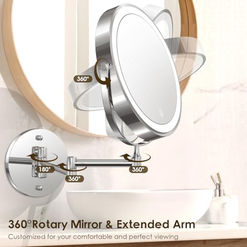 MNIENT Wall Mounted Lighted Makeup Mirror, 1x/10x Rechargeable Magnifying - Image 6