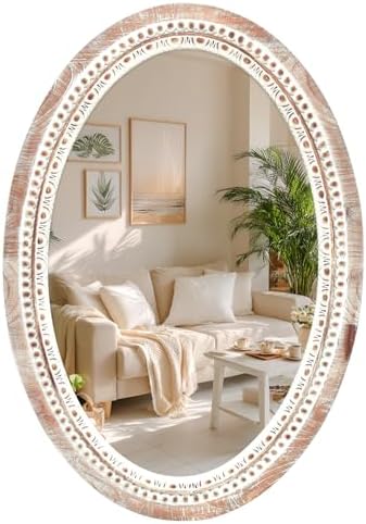 20'' Oval Wall Mounted Mirror, Wood Decorative Circle Mirrors, Boho Mirrors by Toolteng
