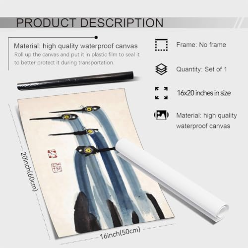 Vintage Japanese Crane Poster Antique Asian Bird Canvas Wall Art Blue - Image 2