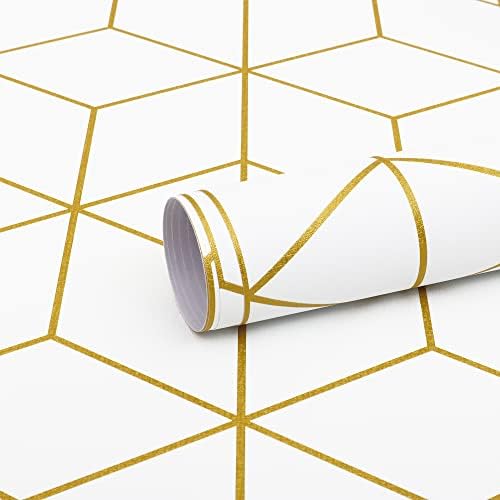 Safiyya 590"x17.3" Wallpaper Gold and White Peel and Stick Wallpaper Geometric - Image 6