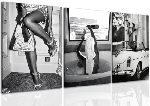 Trendy Black and White Posters Funny Woman Drinking Wine in Bathtub Wall Art by Unknown